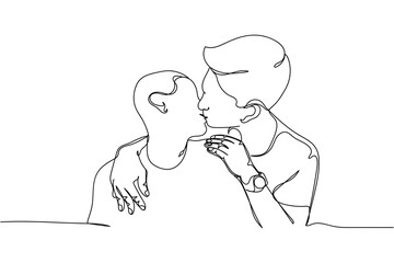 Continuous one line of gay male kissing couple  in silhouette on a white background. Linear stylized.Minimalist. LGBTQ love concept