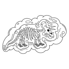 Hand drawn of triceratops fossil in zentangle style