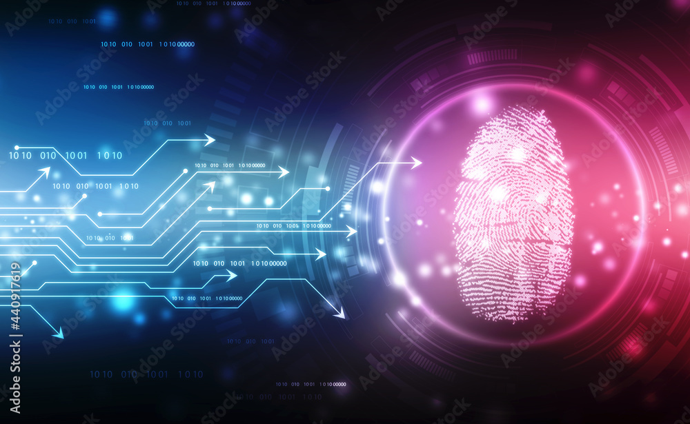 Aufkleber abstract security system concept with fingerprint on technology background, fingerprint scanning ide