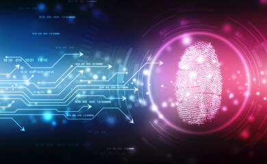 Obraz premium Abstract security system concept with fingerprint on technology background, Fingerprint Scanning Identification System. Biometric Authorization and Business Security Concept