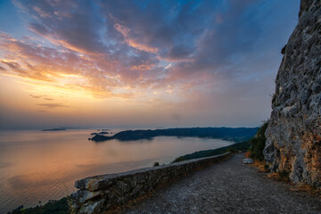 Beautiful sunset in the mountains in corfu 