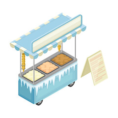 Ice Cream Counter as Outdoor Food Court or Food Vendor Selling Refreshing Dessert Isometric Vector Illustration