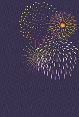 和風素材　花火で飾る和柄背景（青海波）　紫紺