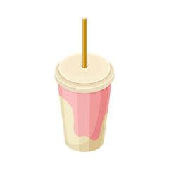 Soft Soda Drink as Refreshing Water in Disposable Cup with Straw Isometric Vector Illustration