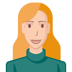 Avatar of young woman laughing, flat style. Illustration of a young woman with a happy expression. The drawing is made in flat style.