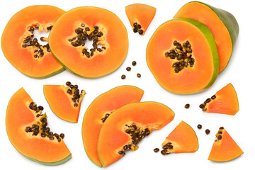 sliced ripe papaya fruit isolated on white background. exotic fruit. clipping path. top view