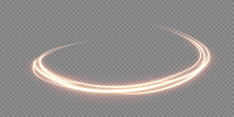 Abstract vector light effect of golden line of light. Movement light lines moving in a circle.  twirl light gold line png.	