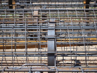 rebar welded rust metal structure of the building foundation