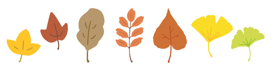 秋の葉の手描き風イラスト