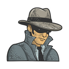 private detective with hat sketch raster