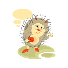 Cute hedgehog girl holding handbag. Sticker, badge with quote. Lovely happy funny character.