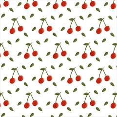 Vector seamless pattern with cherry in cartoon flat style