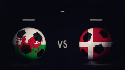 Wales vs Switzerland Euro 2020 football matchday announcement. Two soccer balls with country flags,...