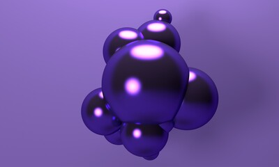 Abstract lilac background with metal spheres. 3d rendering