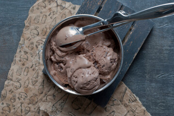 Chocolate ice cream on a dark background