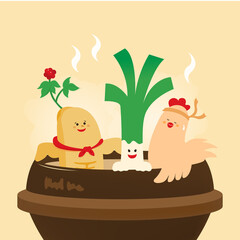 A collection of health-food illustrated in hot summer