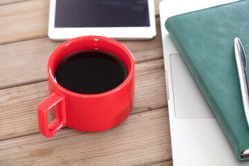 Refreshing black coffee and other office items