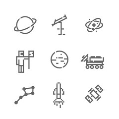 Set of flat space icons. Pictogram for web. Line stroke. Isolated on white background. Vector eps10