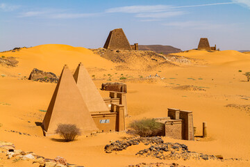 The pyramids of Meroe in the Sahara of Sudan