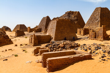 The pyramids of Meroe in the Sahara of Sudan
