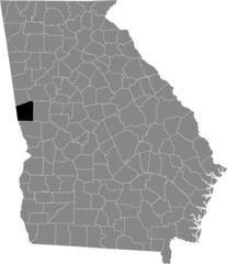 Black highlighted location map of the US Troup county inside gray map of the Federal State of Georgia, USA