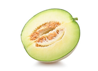 Cantaloupe melon slices isolated on white background