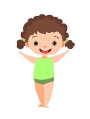 The cheerful girl rejoices. Prepared for water games in the sea, river or pool. In beachwear. Isolated on white background. Illustration in cartoon style. Flat design. Vector art