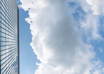Companies buildings. Finance corporate architecture city in abstract blue sky with nature cloud in...