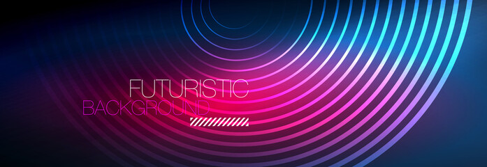 Dark abstract background with glowing neon circles. Trendy layout template for business or technology presentation, internet poster or web brochure cover, wallpaper