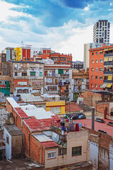 residential area in barcelona city. restrained urban conditions, multitier architecture in old...