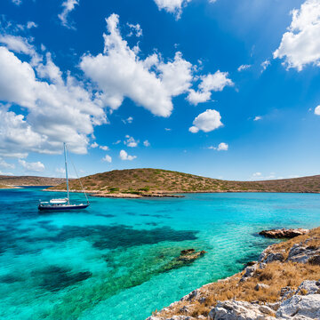 View of the islets around the Greek island of Arki in the dodecanese archipelago