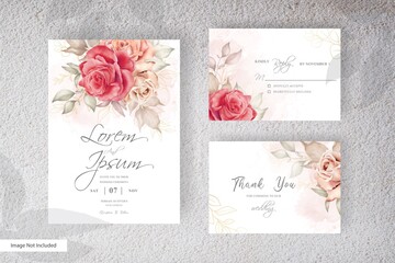 minimalist wedding invitation template set with watercolor and minimalist floral arrangements
