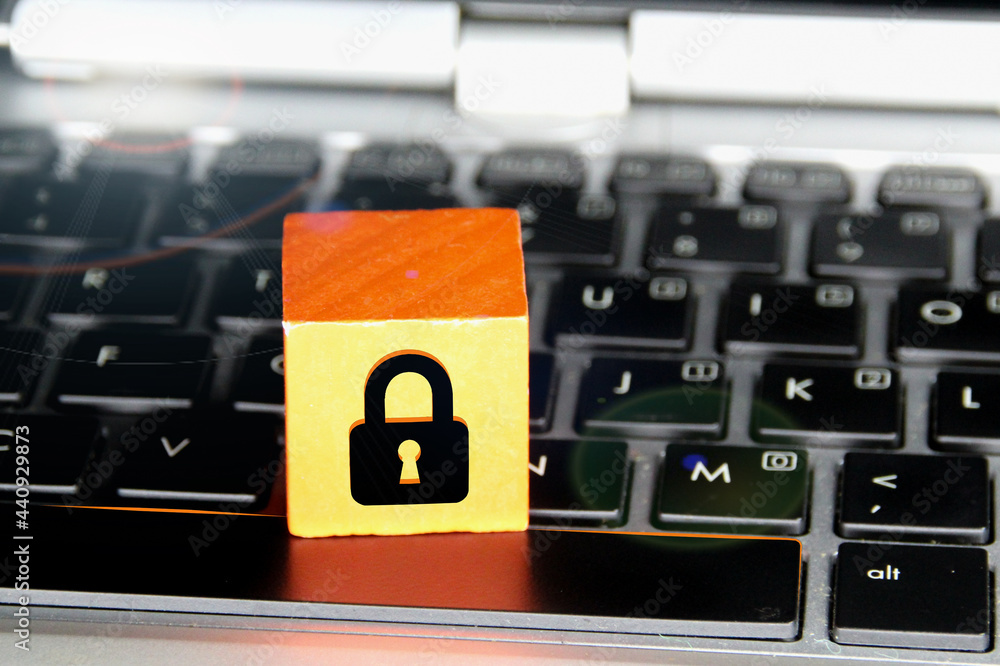 Poster padlock icon on computer keyboard. technology concept