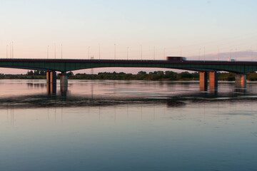Fototapeta na wymiar View of the Kiezmark bridge before sunset
