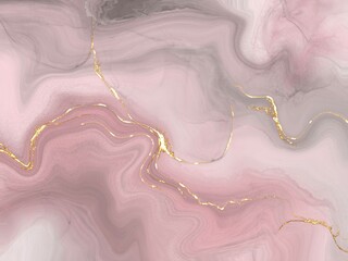 pink gold marble abstract background. alcohol ink golden line glitter digital painting wallpaper. backdrop design.