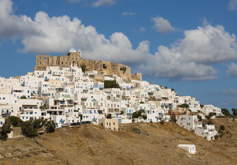 View of the chora of the Greek island of Astypalaia in the Dodecanese archipelago