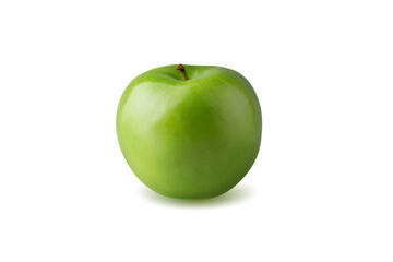 Green apple with green leaf and cut slice with seed isolated on white background.
