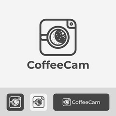 modern coffee camera logo design, unique vector illustration concept with simple and clean line art style