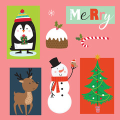 Set of cute Christmas character and ornament