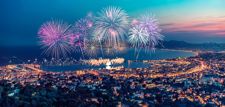Firework in Cannes on the French Riviera
