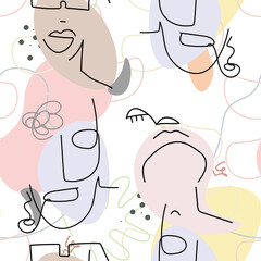 Face line pattern Abstract drawing seamless print