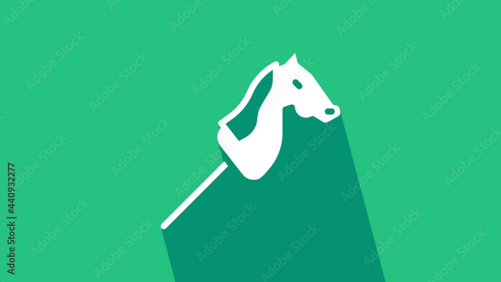 Poster White Toy horse icon isolated on green background. 4K Video motion graphic animation