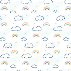 children's print with rainbows, background for boys, pattern for children's bed linen, print for little boys, clouds, stars, abstraction