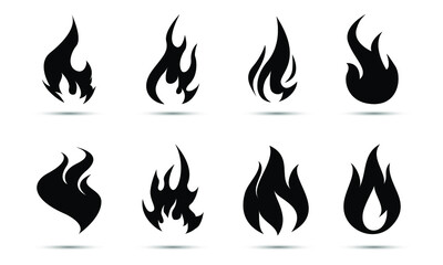 Fire flames, set icons, vector illustration.