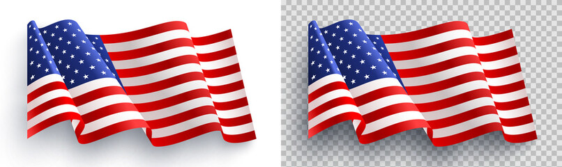 American flag on white and transparent background for 4t of July poster template.USA independence day celebration.USA 4th of July promotion advertising banner template for Brochures,Poster or Banner