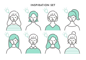 らめく女性の表情アイコンセット 上半身 グリーン