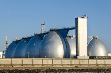 Gas storage tanks in the harbour area in Hamburg, Germany