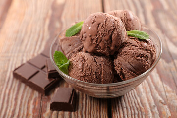 chocolate ice cream scoop in bowl