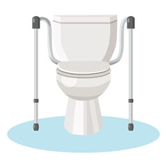 Toilet with autonomous safety handrails for the elderly and people with disabilities. Vector flat illustration isolated on white. - obrazy, fototapety, plakaty