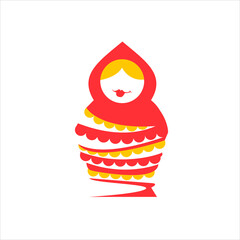 colorful smiling matryoshka girl, stylized logo for brand